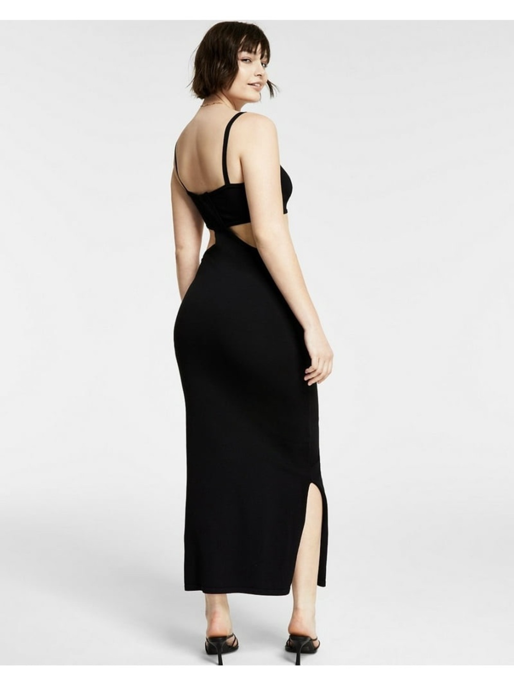 Bar III Black Cutout Midi Dress with Spaghetti Straps